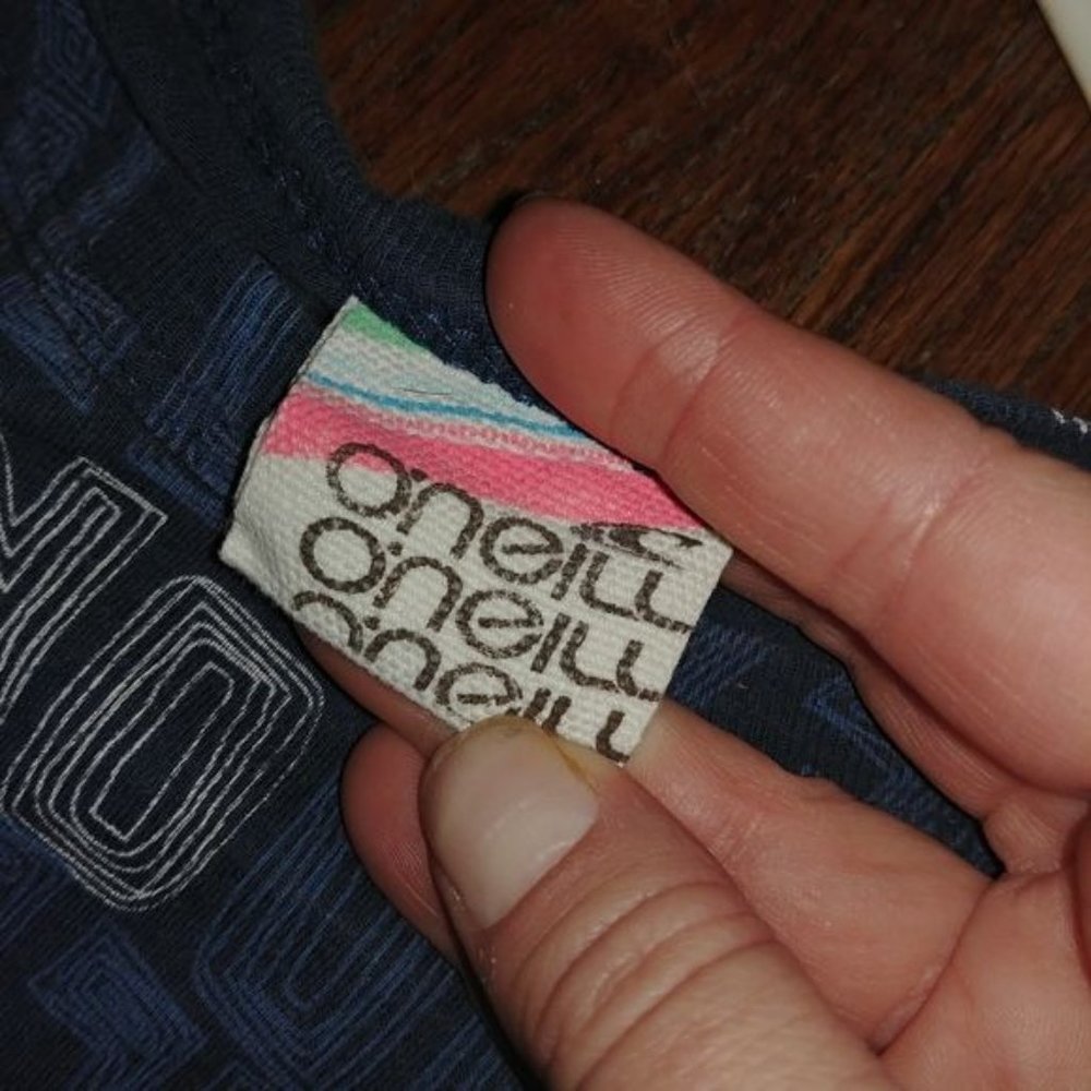 O'Neill Women's Size Medium Short Sleeve Logo Tee Blue Green White Made in USA - Picture 6 of 7